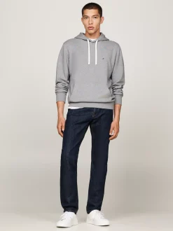 Bluzy Dresowe & Z Kapturem*Tommy Hilfiger Bluza Z Dzianiny Pętelkowej Z Wyhaftowaną Flagą MEDIUM GREY HEATHER