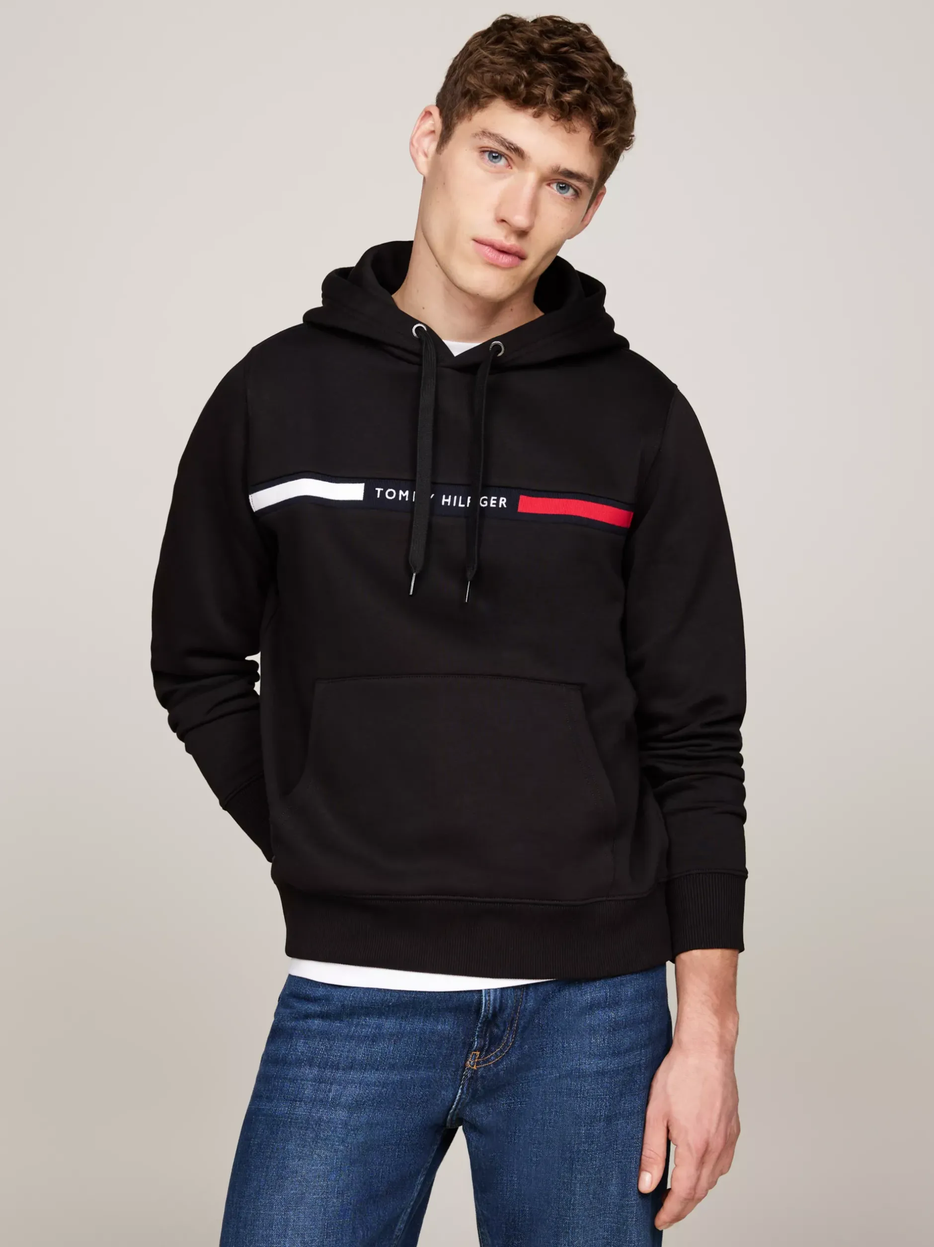 Bluzy Dresowe & Z Kapturem*Tommy Hilfiger Bluza Z Kapturem ściąganym Troczkami I Logo BLACK