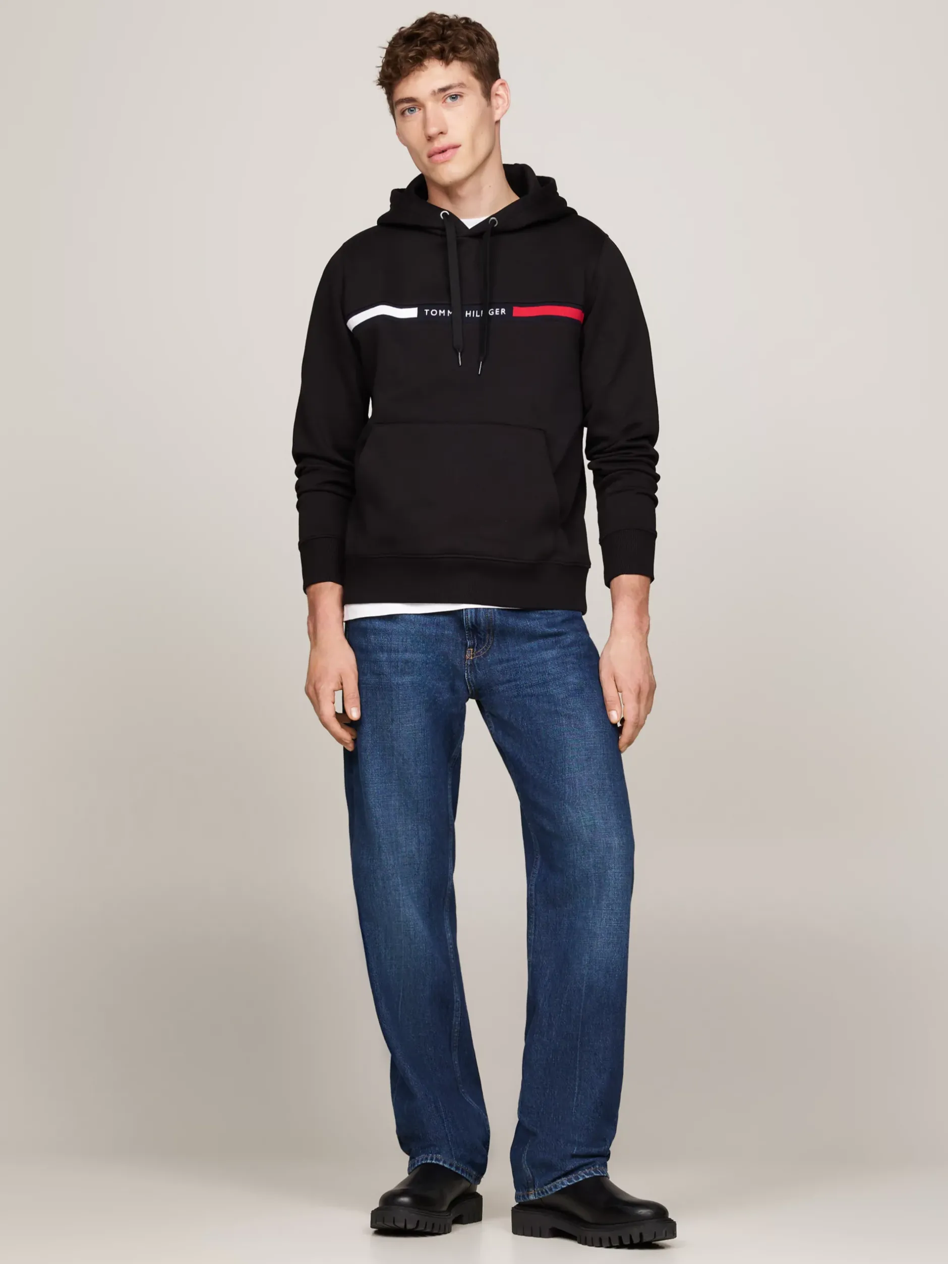 Bluzy Dresowe & Z Kapturem*Tommy Hilfiger Bluza Z Kapturem ściąganym Troczkami I Logo BLACK