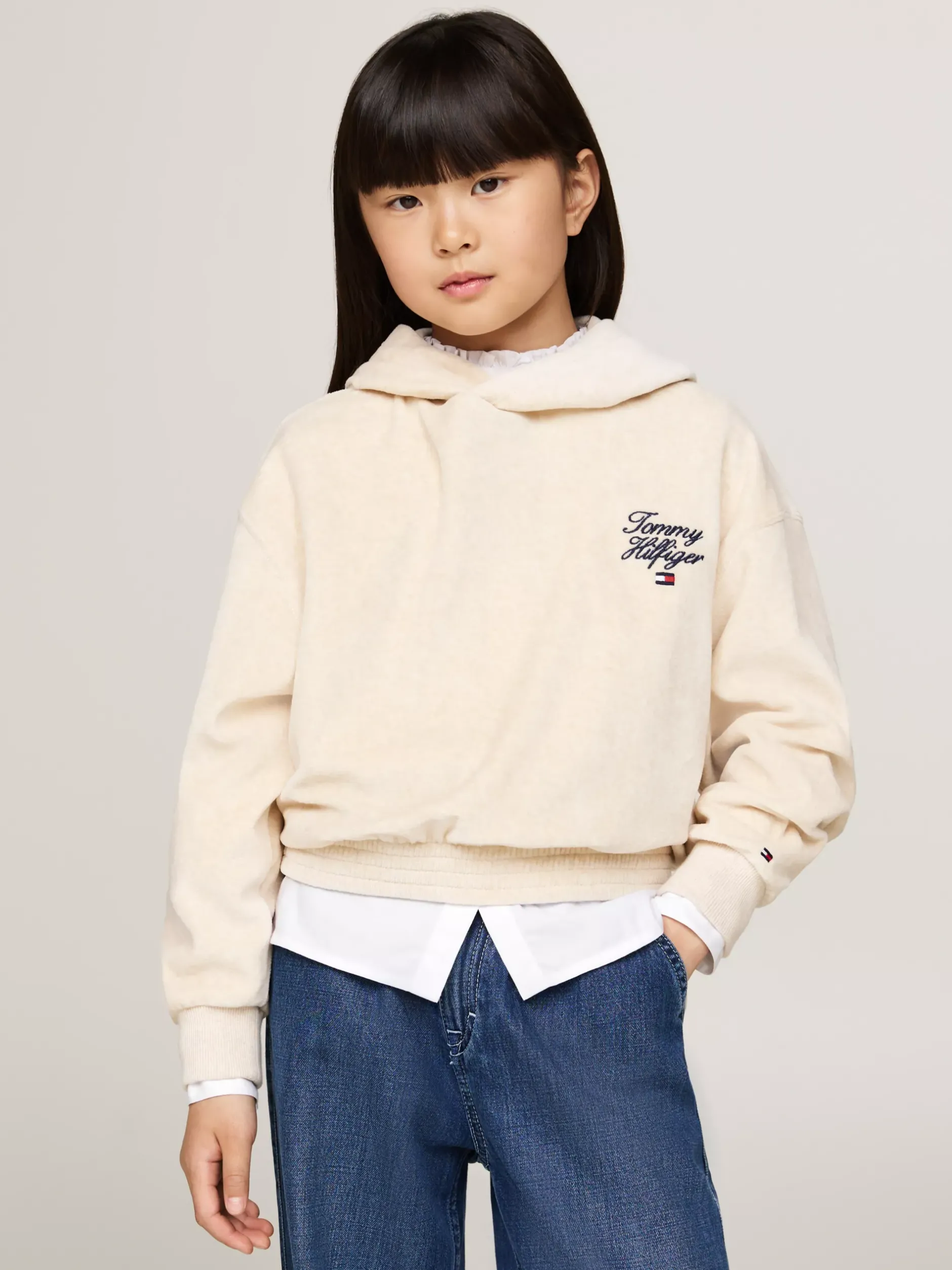 Bluzy Dresowe I Z Kapturem*Tommy Hilfiger Bluza Z Kapturem I Kaligrafowanym Logo HEATHERED OAT