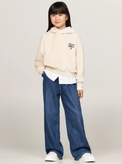 Bluzy Dresowe I Z Kapturem*Tommy Hilfiger Bluza Z Kapturem I Kaligrafowanym Logo HEATHERED OAT