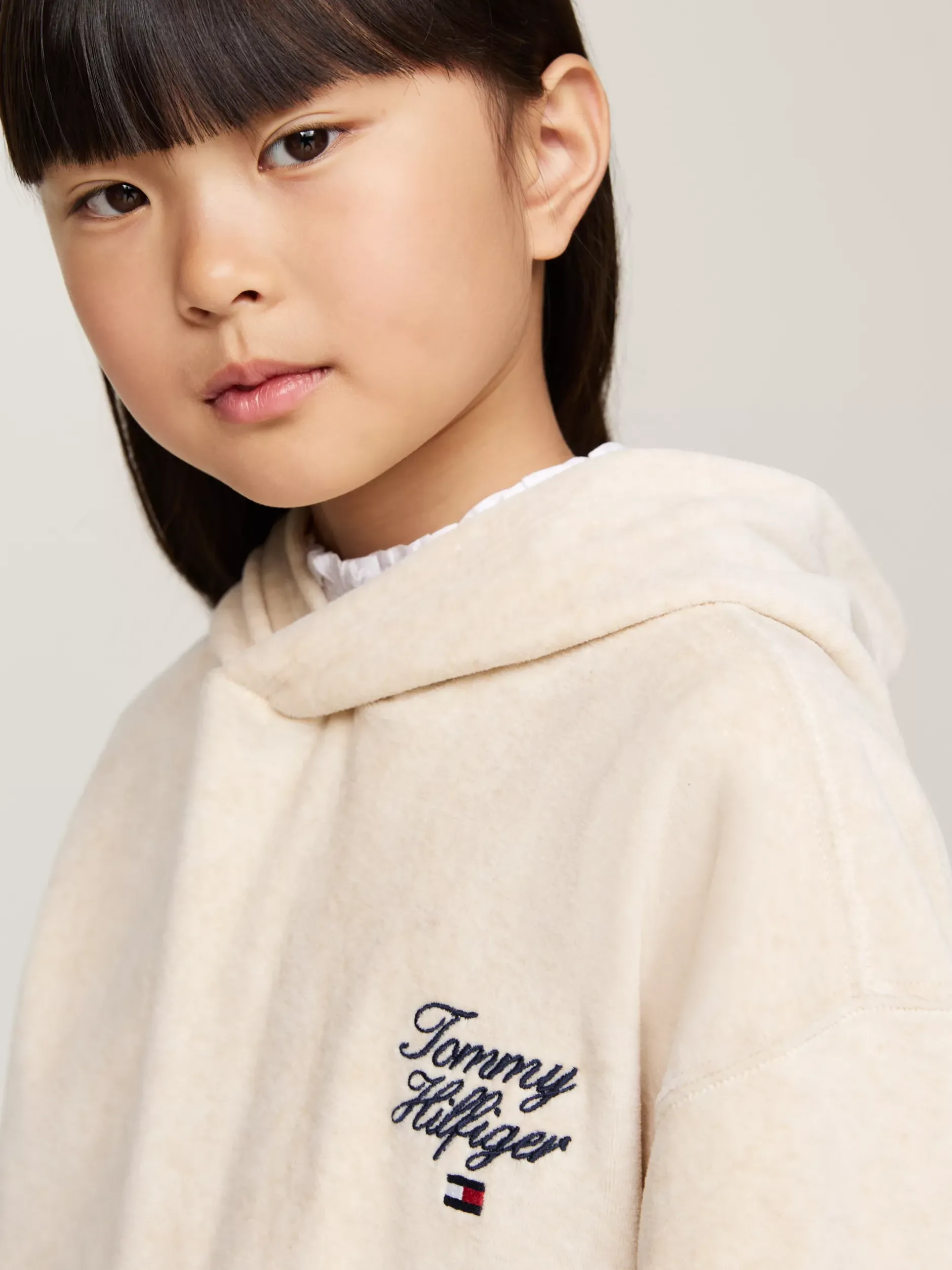 Bluzy Dresowe I Z Kapturem*Tommy Hilfiger Bluza Z Kapturem I Kaligrafowanym Logo HEATHERED OAT