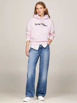 Bluzy Dresowe & Z Kapturem*Tommy Hilfiger Bluza Z Kapturem I Kaligrafowanym Logo DELICATE PINK