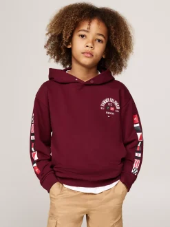 Bluzy Dresowe I Z Kapturem*Tommy Hilfiger Bluza Z Kapturem I Logo Na Rękawach DEEP ROUGE