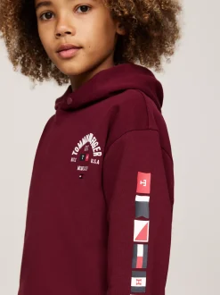 Bluzy Dresowe I Z Kapturem*Tommy Hilfiger Bluza Z Kapturem I Logo Na Rękawach DEEP ROUGE