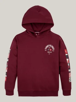 Bluzy Dresowe I Z Kapturem*Tommy Hilfiger Bluza Z Kapturem I Logo Na Rękawach DEEP ROUGE