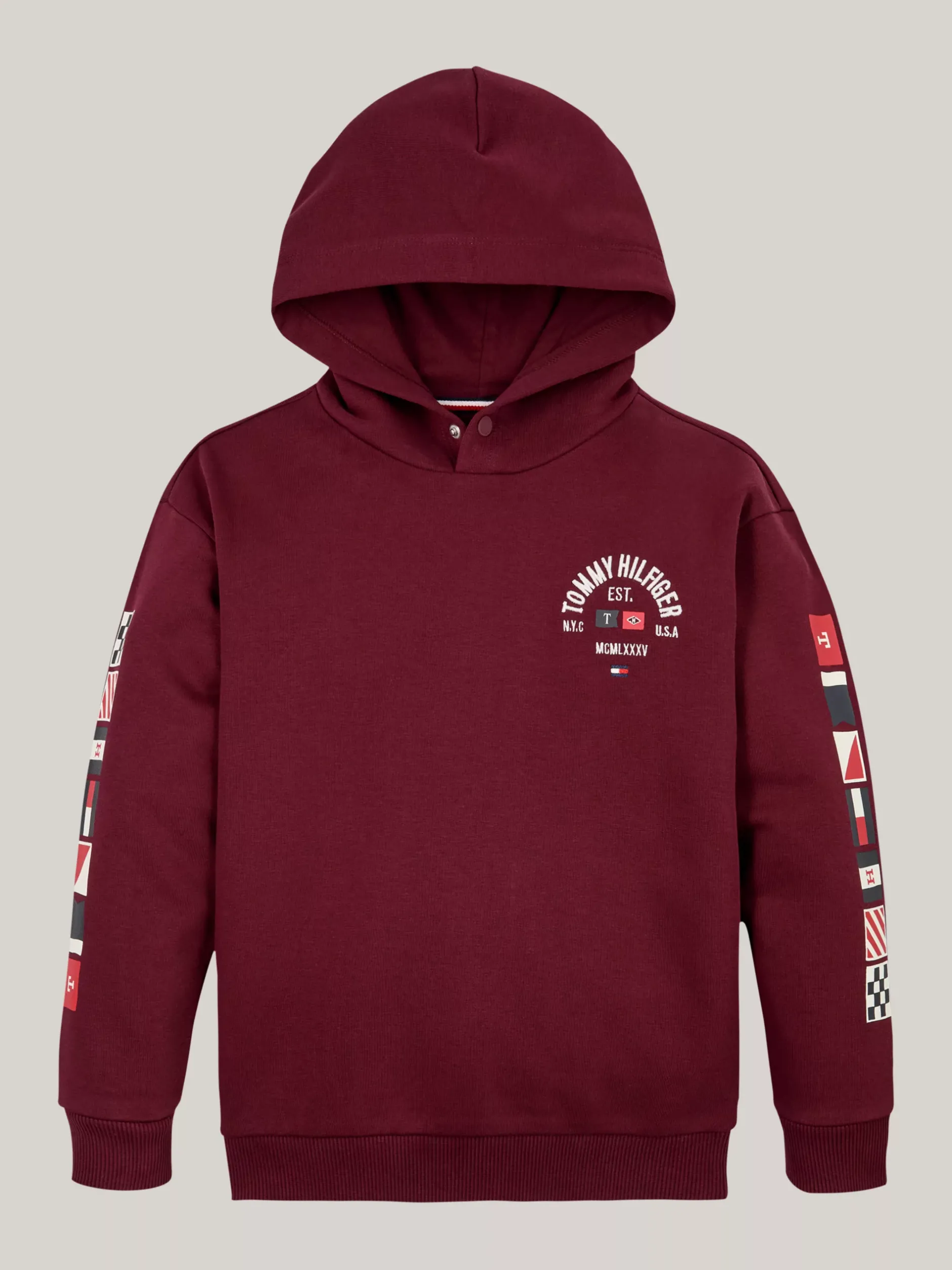 Bluzy Dresowe I Z Kapturem*Tommy Hilfiger Bluza Z Kapturem I Logo Na Rękawach DEEP ROUGE