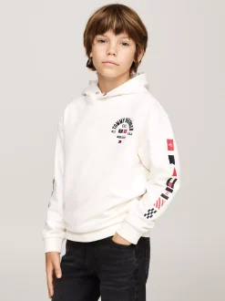 Bluzy Dresowe I Z Kapturem*Tommy Hilfiger Bluza Z Kapturem I Logo Na Rękawach ANCIENT WHITE