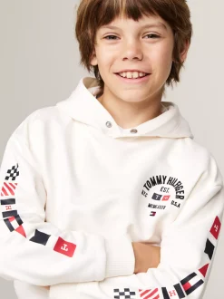 Bluzy Dresowe I Z Kapturem*Tommy Hilfiger Bluza Z Kapturem I Logo Na Rękawach ANCIENT WHITE