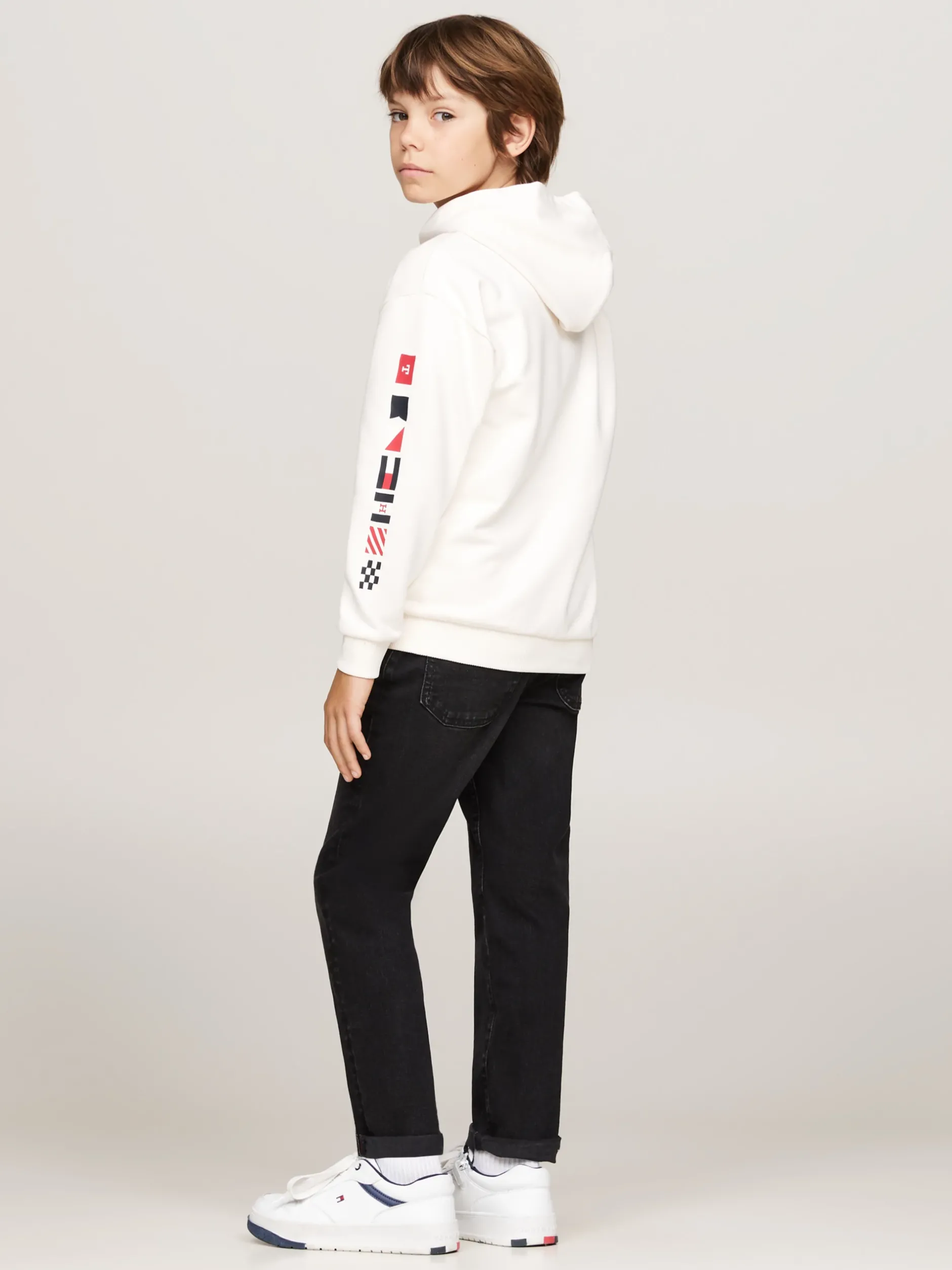 Bluzy Dresowe I Z Kapturem*Tommy Hilfiger Bluza Z Kapturem I Logo Na Rękawach ANCIENT WHITE