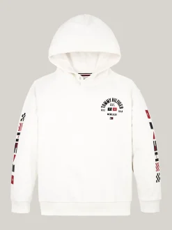 Bluzy Dresowe I Z Kapturem*Tommy Hilfiger Bluza Z Kapturem I Logo Na Rękawach ANCIENT WHITE