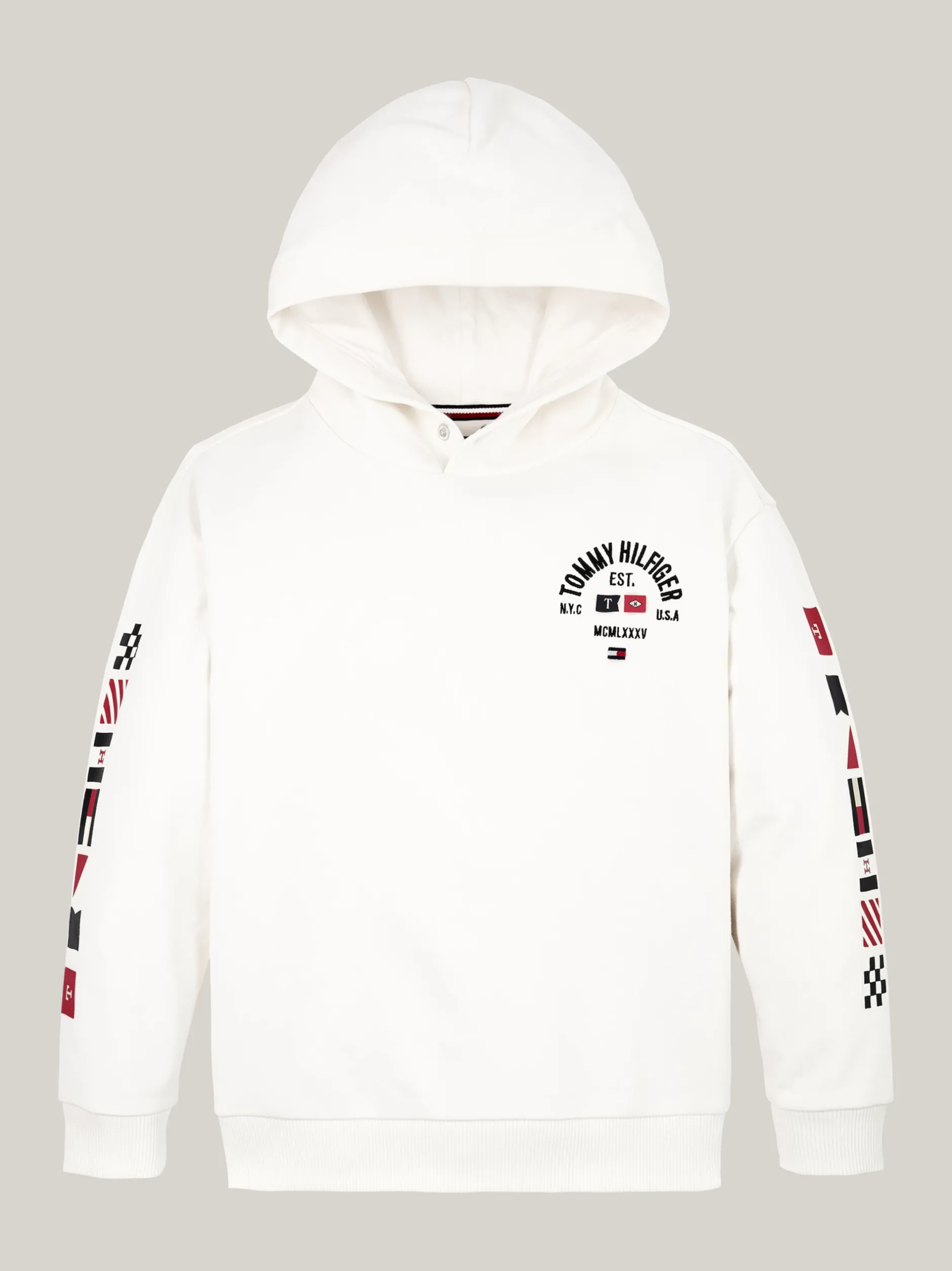 Bluzy Dresowe I Z Kapturem*Tommy Hilfiger Bluza Z Kapturem I Logo Na Rękawach ANCIENT WHITE