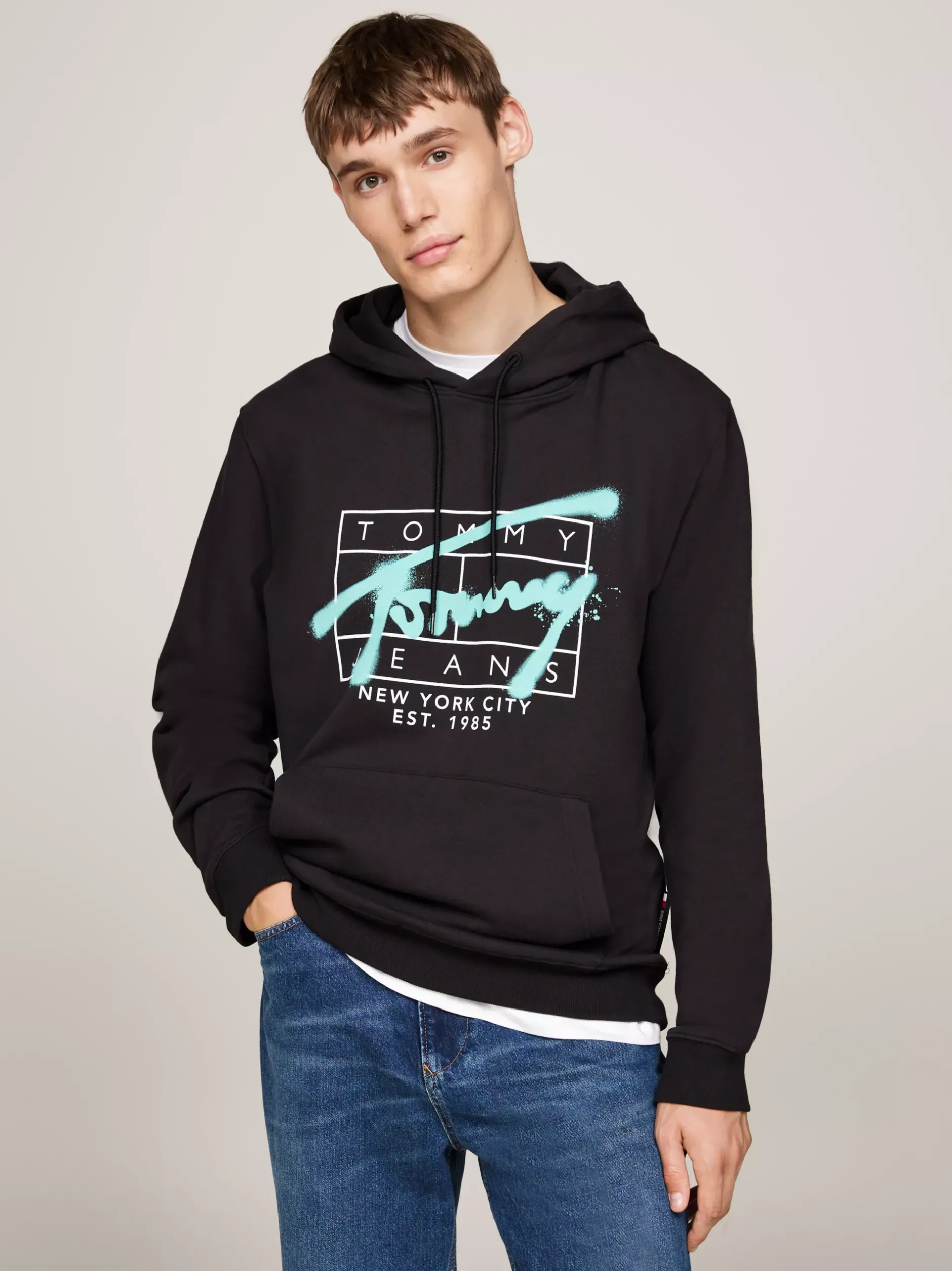 Bluzy Dresowe & Z Kapturem*Tommy Hilfiger Bluza Z Kapturem I Logo W Stylu Graffiti BLACK