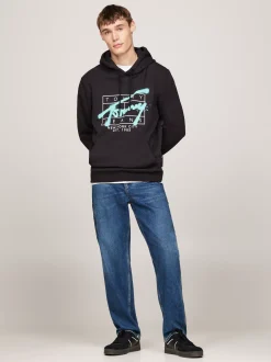 Bluzy Dresowe & Z Kapturem*Tommy Hilfiger Bluza Z Kapturem I Logo W Stylu Graffiti BLACK