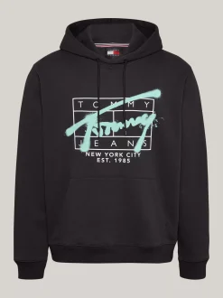 Bluzy Dresowe & Z Kapturem*Tommy Hilfiger Bluza Z Kapturem I Logo W Stylu Graffiti BLACK