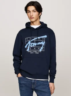 Bluzy Dresowe & Z Kapturem*Tommy Hilfiger Bluza Z Kapturem I Logo W Stylu Graffiti DARK NIGHT NAVY