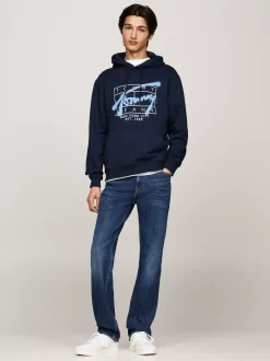 Bluzy Dresowe & Z Kapturem*Tommy Hilfiger Bluza Z Kapturem I Logo W Stylu Graffiti DARK NIGHT NAVY