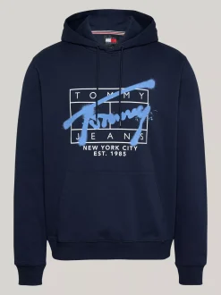 Bluzy Dresowe & Z Kapturem*Tommy Hilfiger Bluza Z Kapturem I Logo W Stylu Graffiti DARK NIGHT NAVY