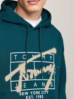 Bluzy Dresowe & Z Kapturem*Tommy Hilfiger Bluza Z Kapturem I Logo W Stylu Graffiti DEEP SEAWATER