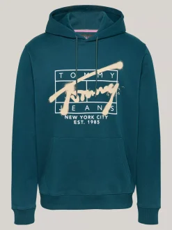 Bluzy Dresowe & Z Kapturem*Tommy Hilfiger Bluza Z Kapturem I Logo W Stylu Graffiti DEEP SEAWATER