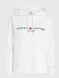 Bluzy Dresowe & Z Kapturem*Tommy Hilfiger Bluza Z Kapturem I Logo Z Kolekcji Essential WHITE