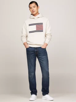 Bluzy Dresowe & Z Kapturem*Tommy Hilfiger Bluza Z Kapturem I Motywem Flagi Hilfiger HEATHERED OATMILK