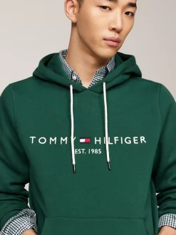 Bluzy Dresowe & Z Kapturem*Tommy Hilfiger Bluza Z Kapturem I Wyhaftowanym Logo ORNAMENTAL GREEN