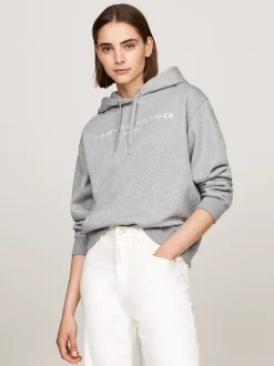 Bluzy Dresowe & Z Kapturem*Tommy Hilfiger Bluza Z Kapturem I Wyhaftowanym Logo MEDIUM HEATHER GREY