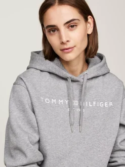 Bluzy Dresowe & Z Kapturem*Tommy Hilfiger Bluza Z Kapturem I Wyhaftowanym Logo MEDIUM HEATHER GREY