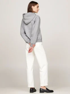 Bluzy Dresowe & Z Kapturem*Tommy Hilfiger Bluza Z Kapturem I Wyhaftowanym Logo MEDIUM HEATHER GREY