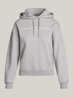 Bluzy Dresowe & Z Kapturem*Tommy Hilfiger Bluza Z Kapturem I Wyhaftowanym Logo MEDIUM HEATHER GREY