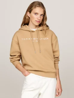 Bluzy Dresowe & Z Kapturem*Tommy Hilfiger Bluza Z Kapturem I Wyhaftowanym Logo CLASSIC KHAKI
