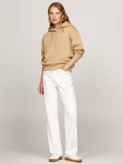 Bluzy Dresowe & Z Kapturem*Tommy Hilfiger Bluza Z Kapturem I Wyhaftowanym Logo CLASSIC KHAKI