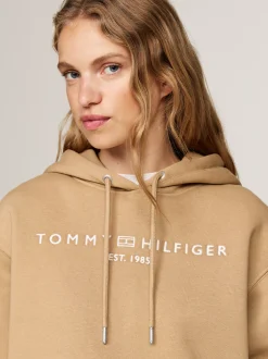 Bluzy Dresowe & Z Kapturem*Tommy Hilfiger Bluza Z Kapturem I Wyhaftowanym Logo CLASSIC KHAKI