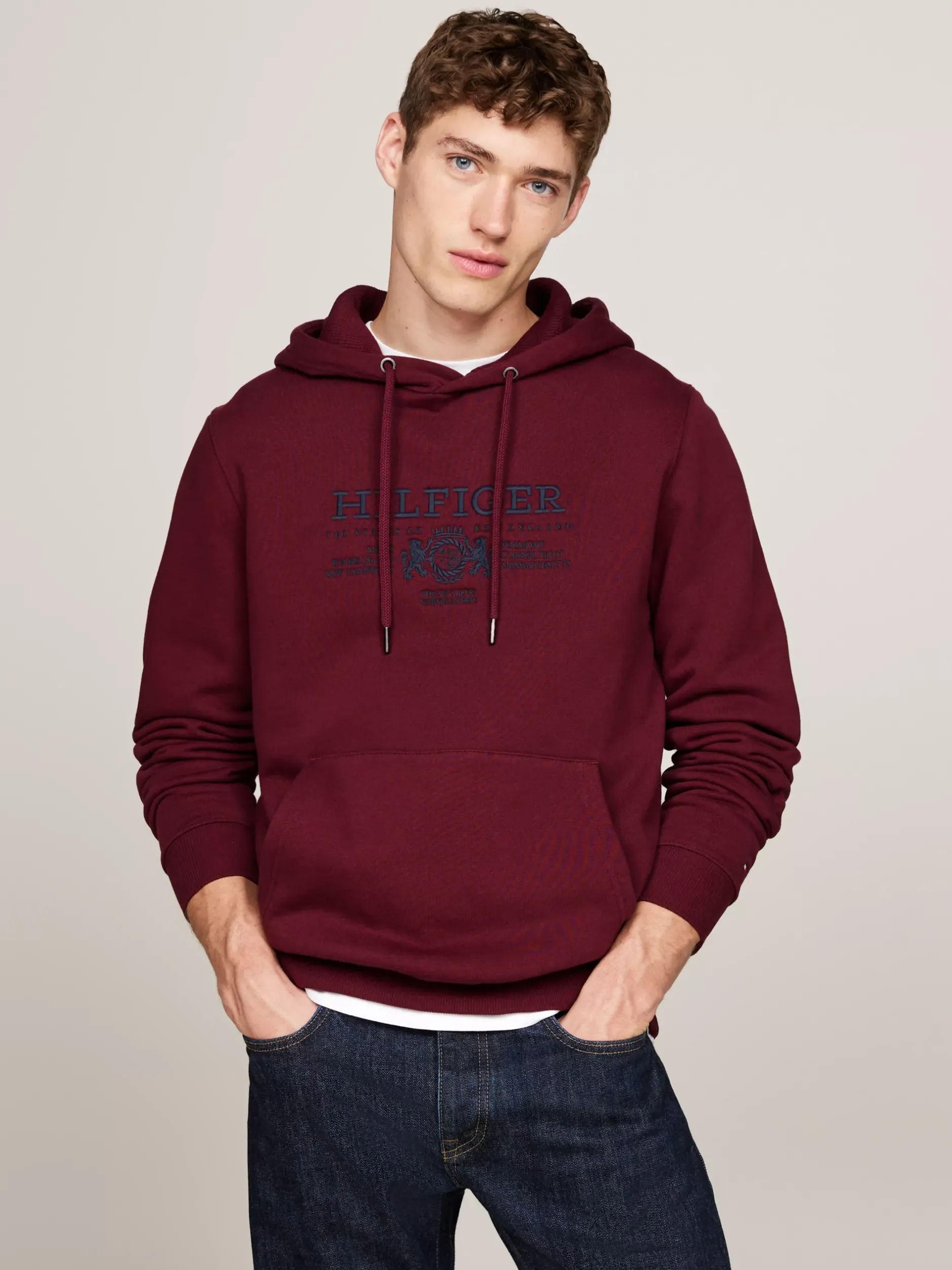 Bluzy Dresowe & Z Kapturem*Tommy Hilfiger Bluza Z Kapturem I Wyszywanym Emblematem DEEP ROUGE