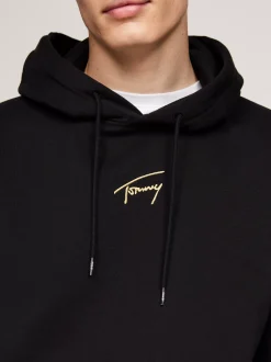 Bluzy Dresowe & Z Kapturem*Tommy Hilfiger Bluza Z Kapturem I Złotym Kaligrafowanym Logo BLACK