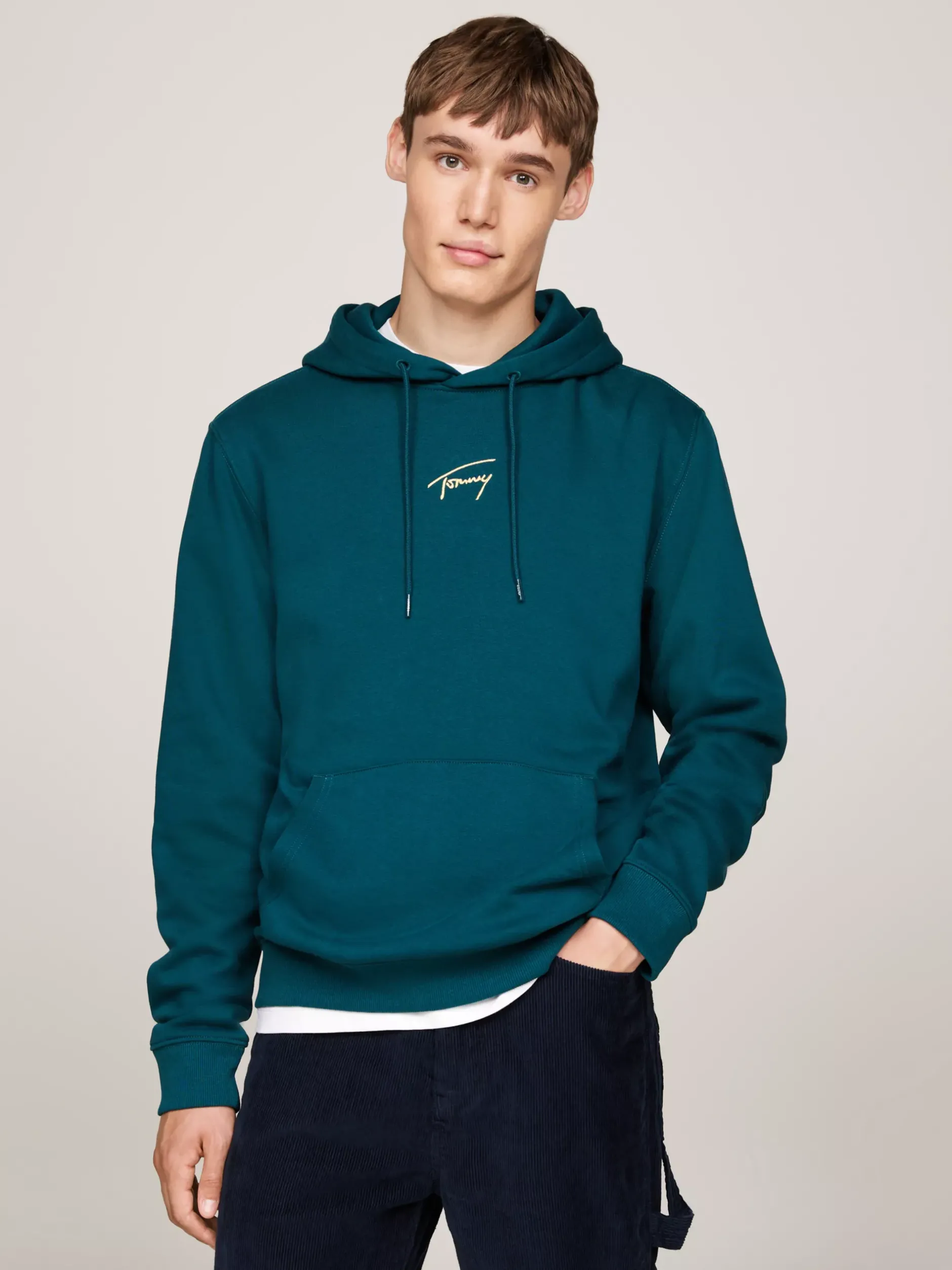 Bluzy Dresowe & Z Kapturem*Tommy Hilfiger Bluza Z Kapturem I Złotym Kaligrafowanym Logo DEEP SEAWATER