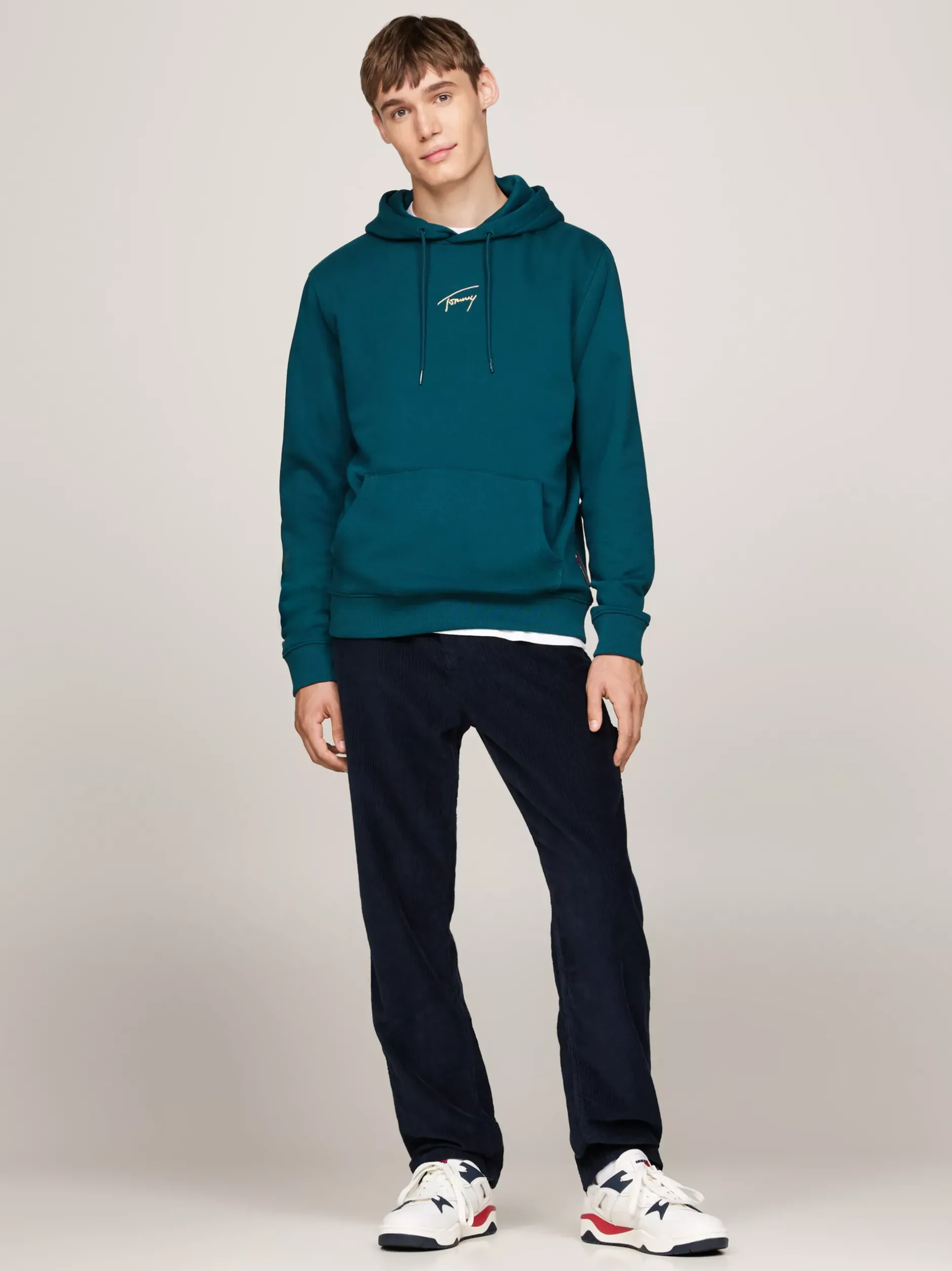 Bluzy Dresowe & Z Kapturem*Tommy Hilfiger Bluza Z Kapturem I Złotym Kaligrafowanym Logo DEEP SEAWATER