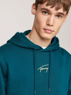 Bluzy Dresowe & Z Kapturem*Tommy Hilfiger Bluza Z Kapturem I Złotym Kaligrafowanym Logo DEEP SEAWATER