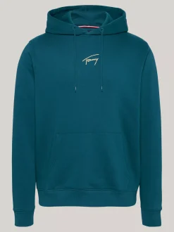 Bluzy Dresowe & Z Kapturem*Tommy Hilfiger Bluza Z Kapturem I Złotym Kaligrafowanym Logo DEEP SEAWATER