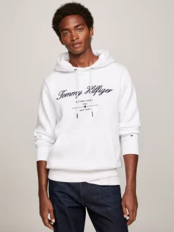 Bluzy Dresowe & Z Kapturem*Tommy Hilfiger Bluza Z Kapturem Z Kaligrafowanym Logo WHITE