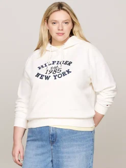 Bluzy Dresowe & Z Kapturem*Tommy Hilfiger Bluza Z Kapturem Z Logo Z Kolekcji Curve ANCIENT WHITE