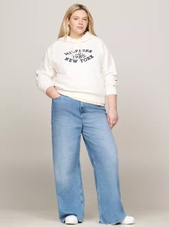 Bluzy Dresowe & Z Kapturem*Tommy Hilfiger Bluza Z Kapturem Z Logo Z Kolekcji Curve ANCIENT WHITE