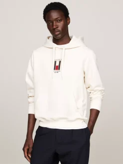 Bluzy Dresowe & Z Kapturem*Tommy Hilfiger Bluza Z Kapturem Z Troczkami I Pionowym Logo IVORY PETAL