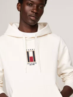 Bluzy Dresowe & Z Kapturem*Tommy Hilfiger Bluza Z Kapturem Z Troczkami I Pionowym Logo IVORY PETAL