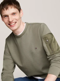Bluzy Dresowe & Z Kapturem*Tommy Hilfiger Bluza Z Kieszenią Zapinaną Na Zamek BATTLE GREEN