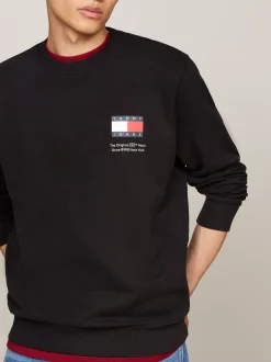 Bluzy Dresowe & Z Kapturem*Tommy Hilfiger Bluza Z Logo I Okrągłym Dekoltem BLACK