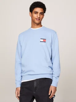 Bluzy Dresowe & Z Kapturem*Tommy Hilfiger Bluza Z Logo I Okrągłym Dekoltem WESTSIDE BLUE