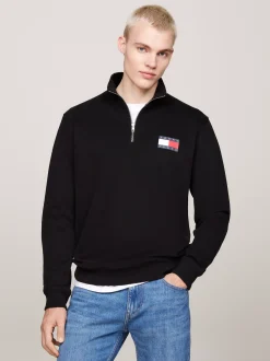 Bluzy Dresowe & Z Kapturem*Tommy Hilfiger Bluza Z Logo I Zapięciem Na Zamek BLACK