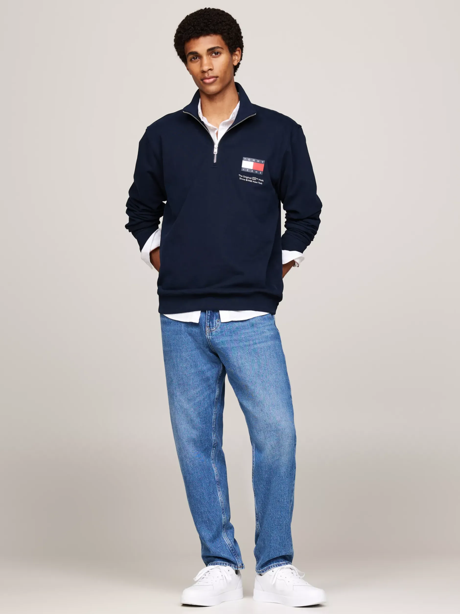 Bluzy Dresowe & Z Kapturem*Tommy Hilfiger Bluza Z Logo I Zapięciem Na Zamek DARK NIGHT NAVY